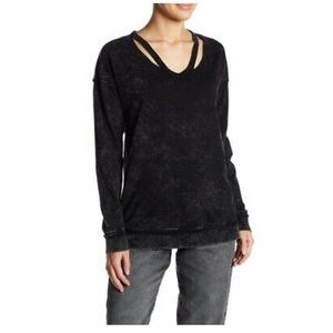 Socialite Sweatshirt Black Distressed Cutout